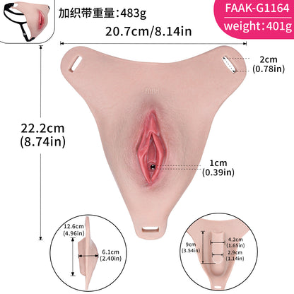 Femmevee Realistic Silicone Gaff Pussy Panties | Leather Harness Straps & Urination Port — For Femboys & Crossdressers