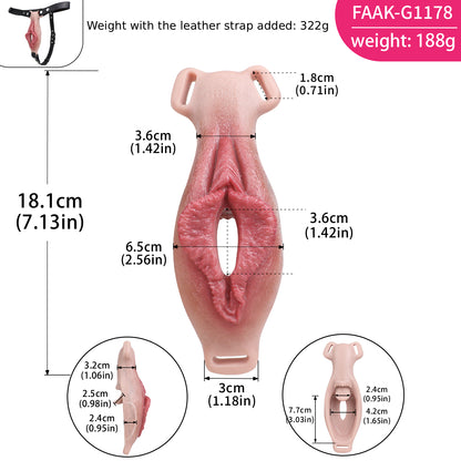 Everted Labia Platinum Silicone Strap-On Harness Prosthetic | Tongue Stimulator, Remote Vibration & Dual-Gender Pass-Through