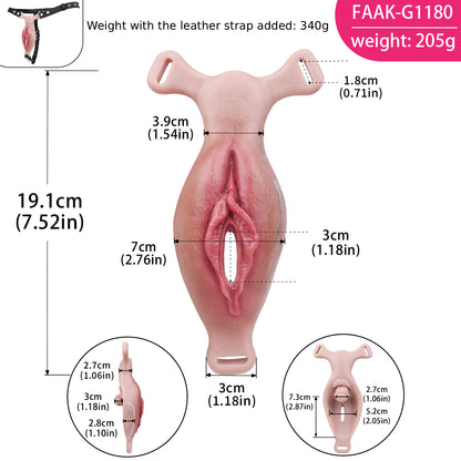 Dual-Sensation Realistic Vulva Strap-On Harness + Prosthetic with Remote Vibrator