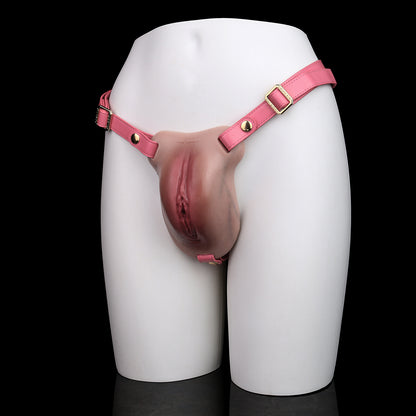 Ultra-Realistic Platinum Silicone Wearable Panties with Adjustable Leather Harness