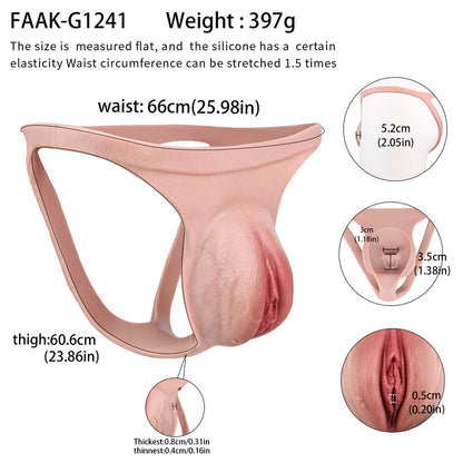 Platinum Silicone Pussy Panties with Pee Catheter – Realistic MTF Transgender Sheath Thong