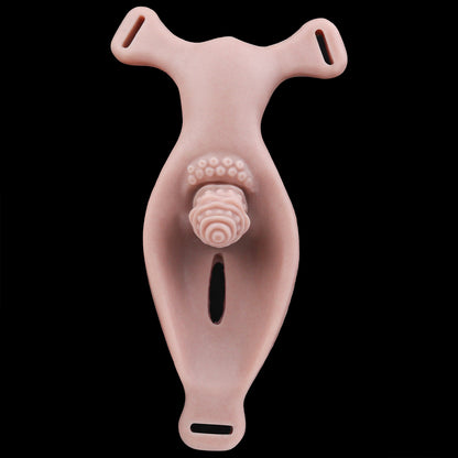 Dual-Sensation Realistic Vulva Strap-On Harness + Prosthetic with Remote Vibrator
