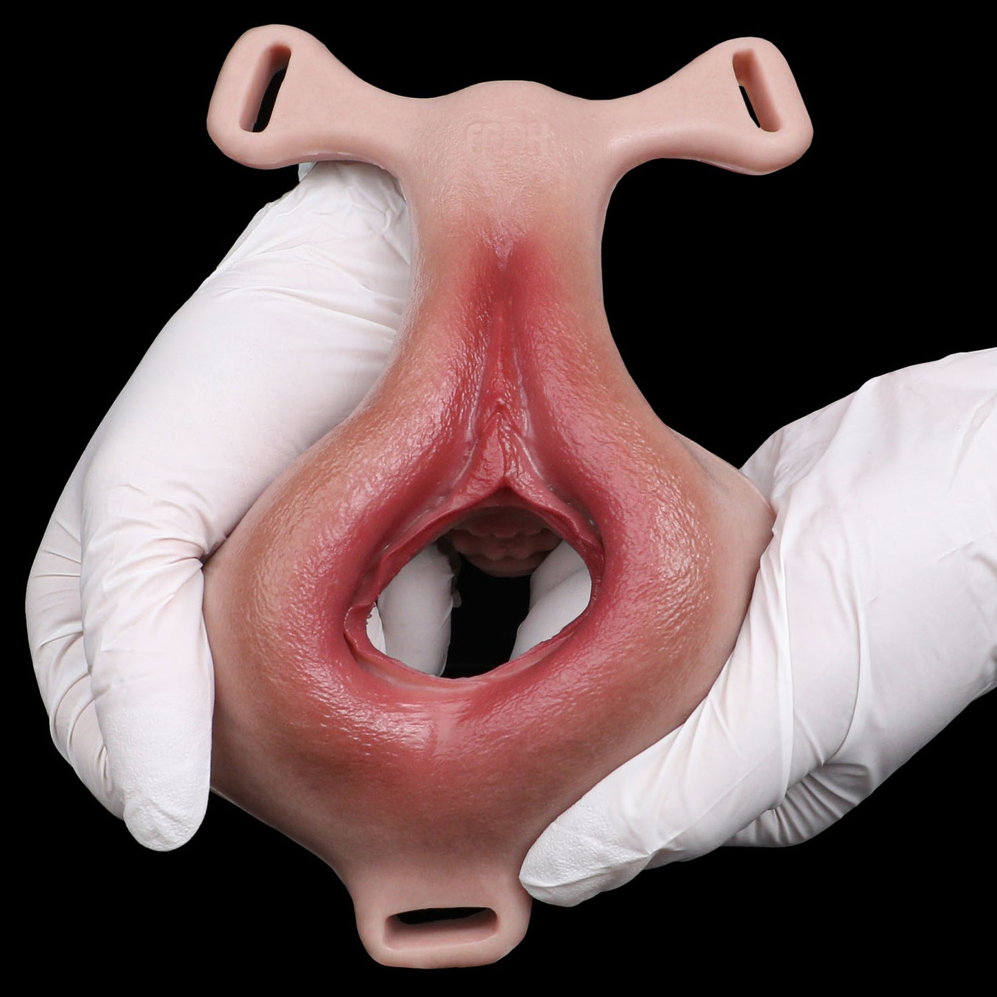 Wearable Platinum Silicone Vulva Prosthetic | Remote Vibration, Dual Stimulation & Leather Harness — Femboy, Couples & Solo Use