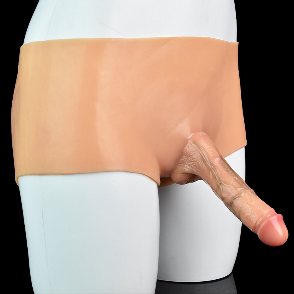 Ergonomic Strap-On Trunks with Lifelike Phallus | Skin-Tone Platinum Liquid Silicone Wearable Dildo Panties for Pegging & Strap-less Intimacy