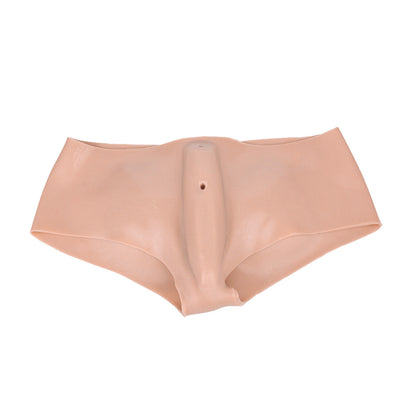 Warm Peach Silicone Pussy Panties | Deep Rose Vulva, Hand-Rooted Auburn Hair — Full-Coverage Femboy Brief