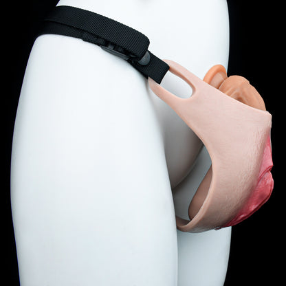 Femmevee Realistic Skin-Tone Pussy Panties | Black Harness Straps, Tucking & Urination Port — For Femboys & Gay Couples