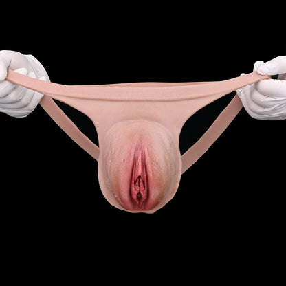 Platinum Silicone Pussy Panties with Pee Catheter – Realistic MTF Transgender Sheath Thong