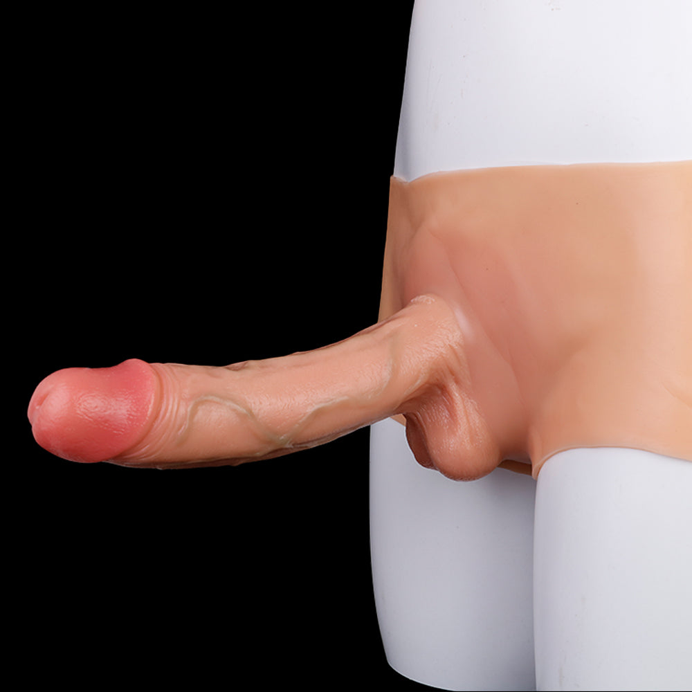 Extended-Length Platinum Silicone Wearable Dildo Panties | Multi-Tone Lifelike Phallus Boxer Briefs for Pegging & Deep Intimate Play