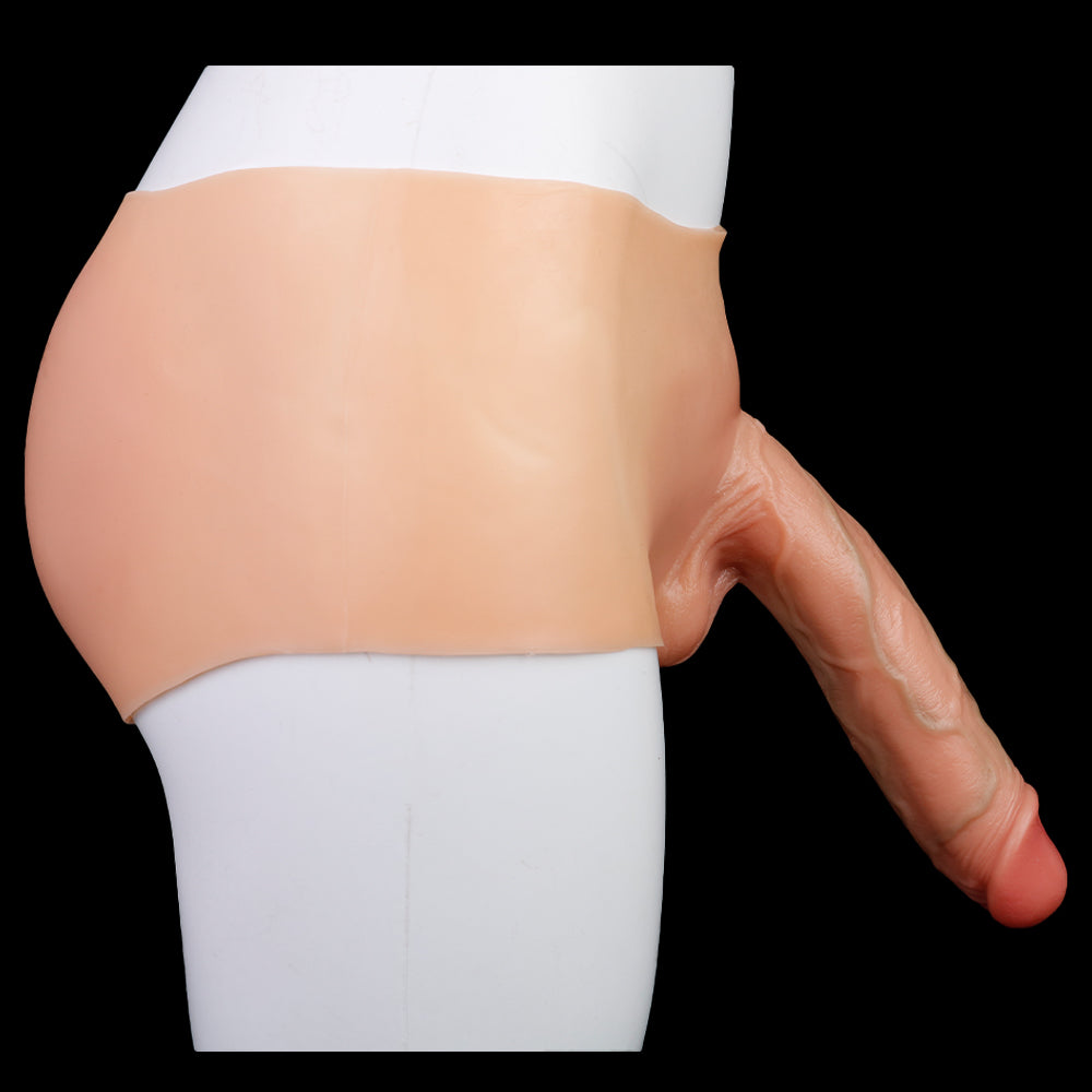 Extended-Length Platinum Silicone Wearable Dildo Panties | Multi-Tone Lifelike Phallus Boxer Briefs for Pegging & Deep Intimate Play