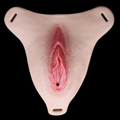 Femmevee Realistic Skin-Tone Pussy Panties | Black Harness Straps, Tucking & Urination Port — For Femboys & Gay Couples