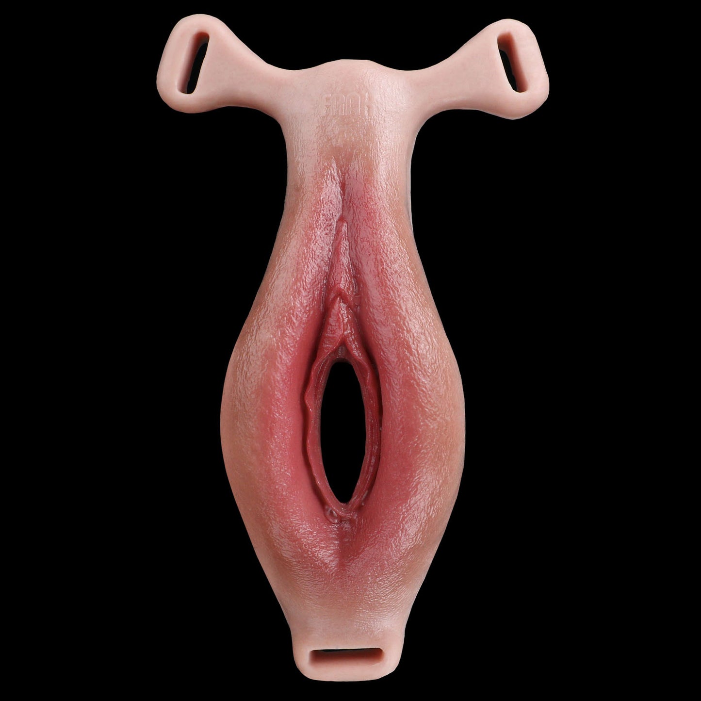 Wearable Platinum Silicone Vulva Prosthetic | Remote Vibration, Dual Stimulation & Leather Harness — Femboy, Couples & Solo Use