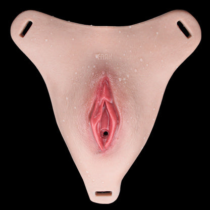 Femmevee Realistic Silicone Gaff Pussy Panties | Leather Harness Straps & Urination Port — For Femboys & Crossdressers