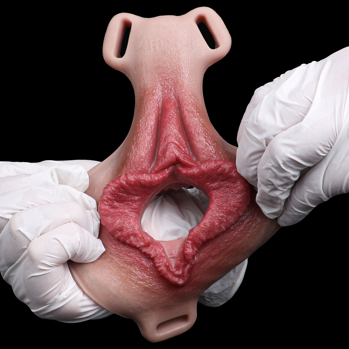 Everted Labia Platinum Silicone Strap-On Harness Prosthetic | Tongue Stimulator, Remote Vibration & Dual-Gender Pass-Through
