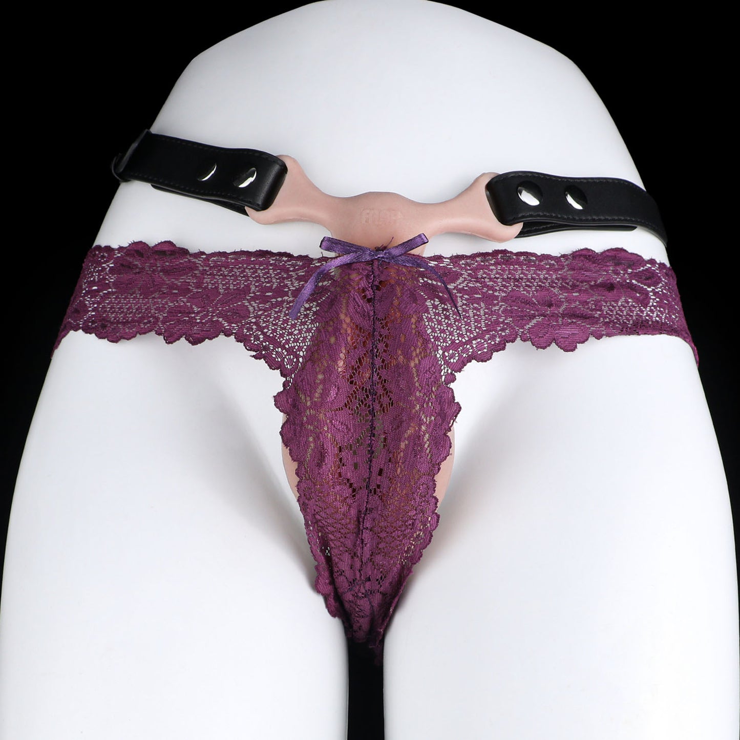 Wearable Platinum Silicone Vulva Prosthetic | Remote Vibration, Dual Stimulation & Leather Harness — Femboy, Couples & Solo Use