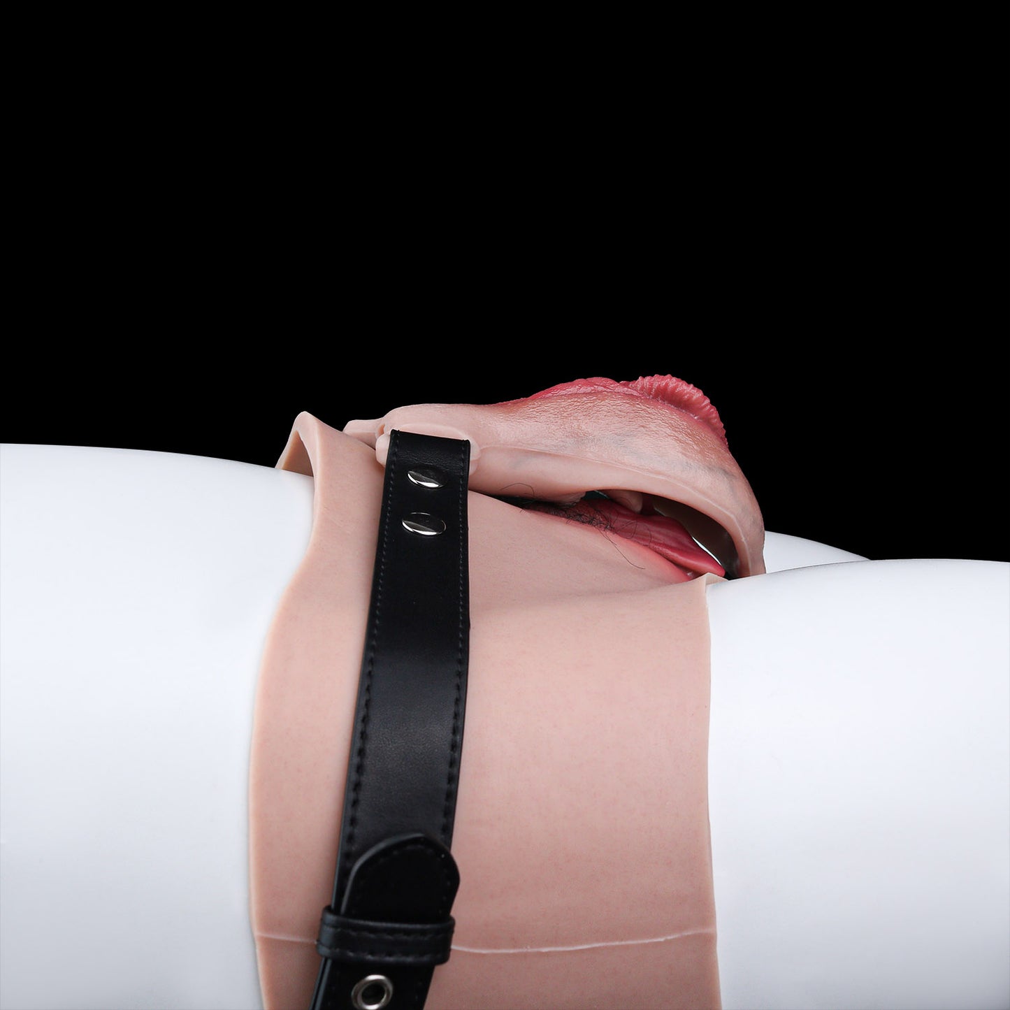 Everted Labia Platinum Silicone Strap-On Harness Prosthetic | Tongue Stimulator, Remote Vibration & Dual-Gender Pass-Through