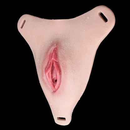 Femmevee Realistic Pussy Panties | Leather Harness Straps, Tucking & Urination Port — Silicone Gaff for Femboys & Crossdressers
