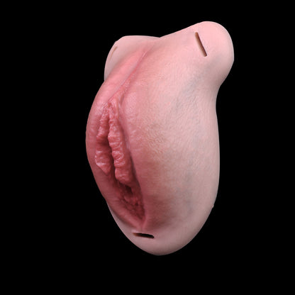 Bespoke Finish Silicone Pussy Panties with Leather Harness | Seductive Transgender Vaginal Gaff for Private Boudoir Play