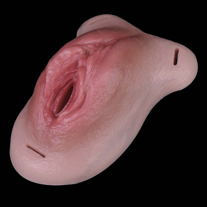 Open Labia Silicone Pussy Panties with Leather Straps | Ultimate Transgender Vaginal Gaff for Intimate Roleplay