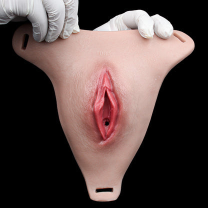 Femmevee Realistic Silicone Gaff Pussy Panties | Leather Harness Straps & Urination Port — For Femboys & Crossdressers