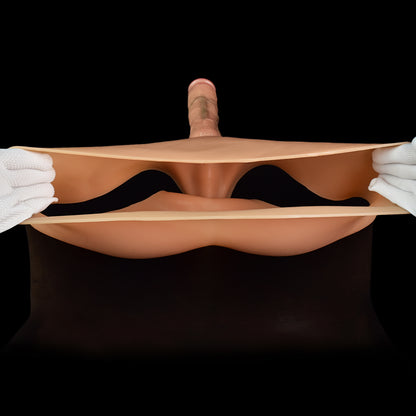 Ergonomic Strap-On Trunks with Lifelike Phallus | Skin-Tone Platinum Liquid Silicone Wearable Dildo Panties for Pegging & Strap-less Intimacy
