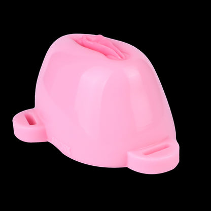 Femmevee Pink Realistic Pussy Panties — Leather Harness Strap-On Underwear for Femboys & Gay Couples