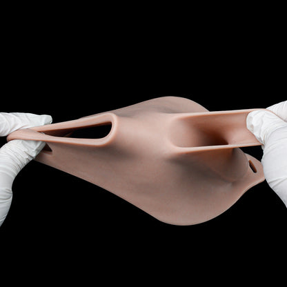 Femmevee Realistic Skin-Tone Pussy Panties | Black Harness Straps, Tucking & Urination Port — For Femboys & Gay Couples