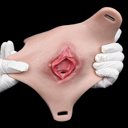 Femmevee Realistic Pussy Panties | Leather Harness Straps, Tucking & Urination Port — Silicone Gaff for Femboys & Crossdressers