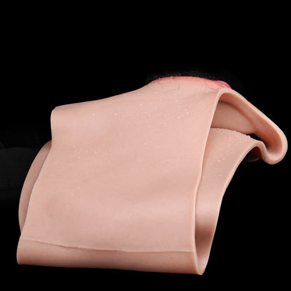 Warm Peach Silicone Pussy Panties | Deep Rose Vulva, Hand-Rooted Auburn Hair — Full-Coverage Femboy Brief