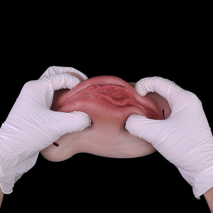 Bespoke Finish Silicone Pussy Panties with Leather Harness | Seductive Transgender Vaginal Gaff for Private Boudoir Play