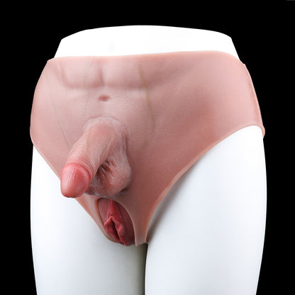 Natural Skin-Tone Wearable Dildo Panties – Ultra-Realistic Platinum Silicone Open-Crotch Boxer Briefs for Discreet Bedroom & Pegging Play