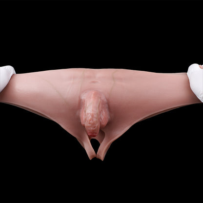 Bare-Skin Wearable Dildo Panties – Realistic Platinum Silicone Soft Phallus Open-Bottom Shorts for Seamless Bedroom Intimacy