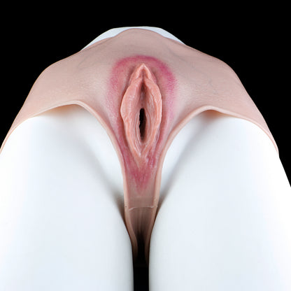 Realistic Silicone Pussy Panties | Hand-Sprayed Gradient, Penetrable Canal — Platinum Grade Femboy Brief