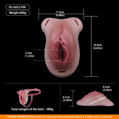 Open Labia Silicone Pussy Panties with Leather Straps | Ultimate Transgender Vaginal Gaff for Intimate Roleplay